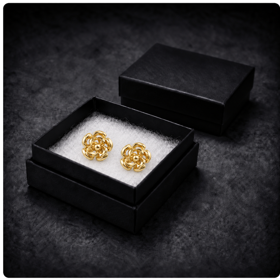 9ct gold flower stud earrings in their gift box