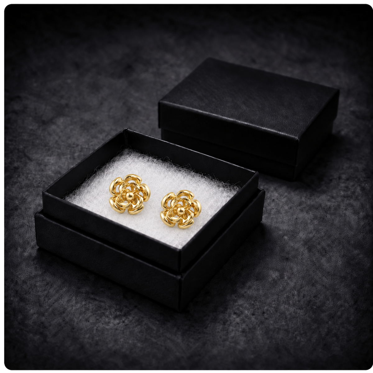 9ct gold flower stud earrings in their gift box