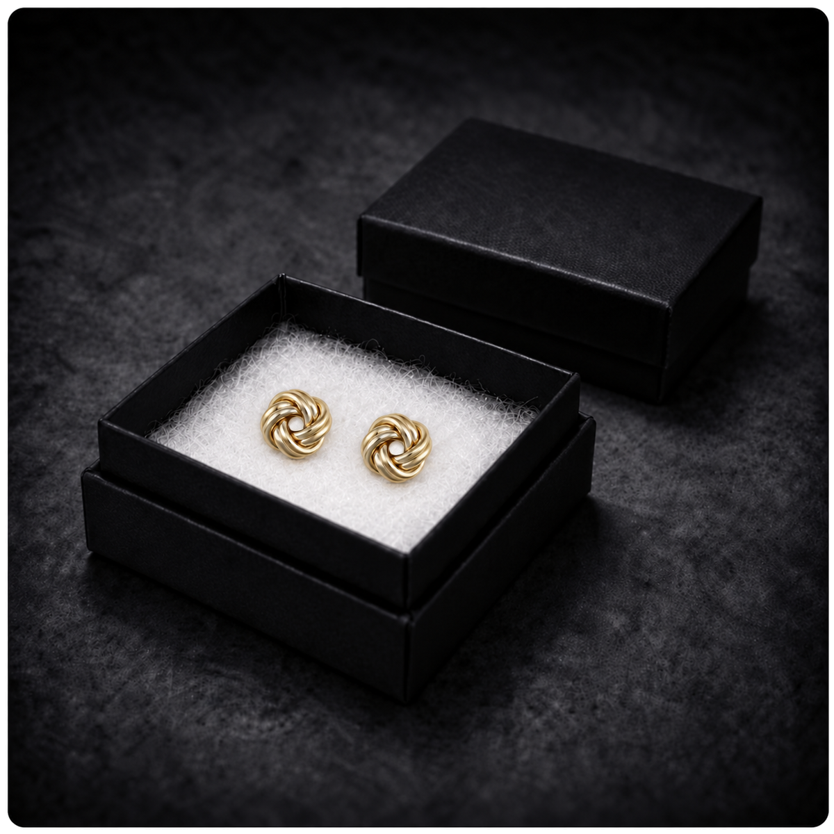 9ct gold double knot stud earrings in their gift box