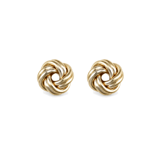 9ct gold double knot stud earrings, the pair
