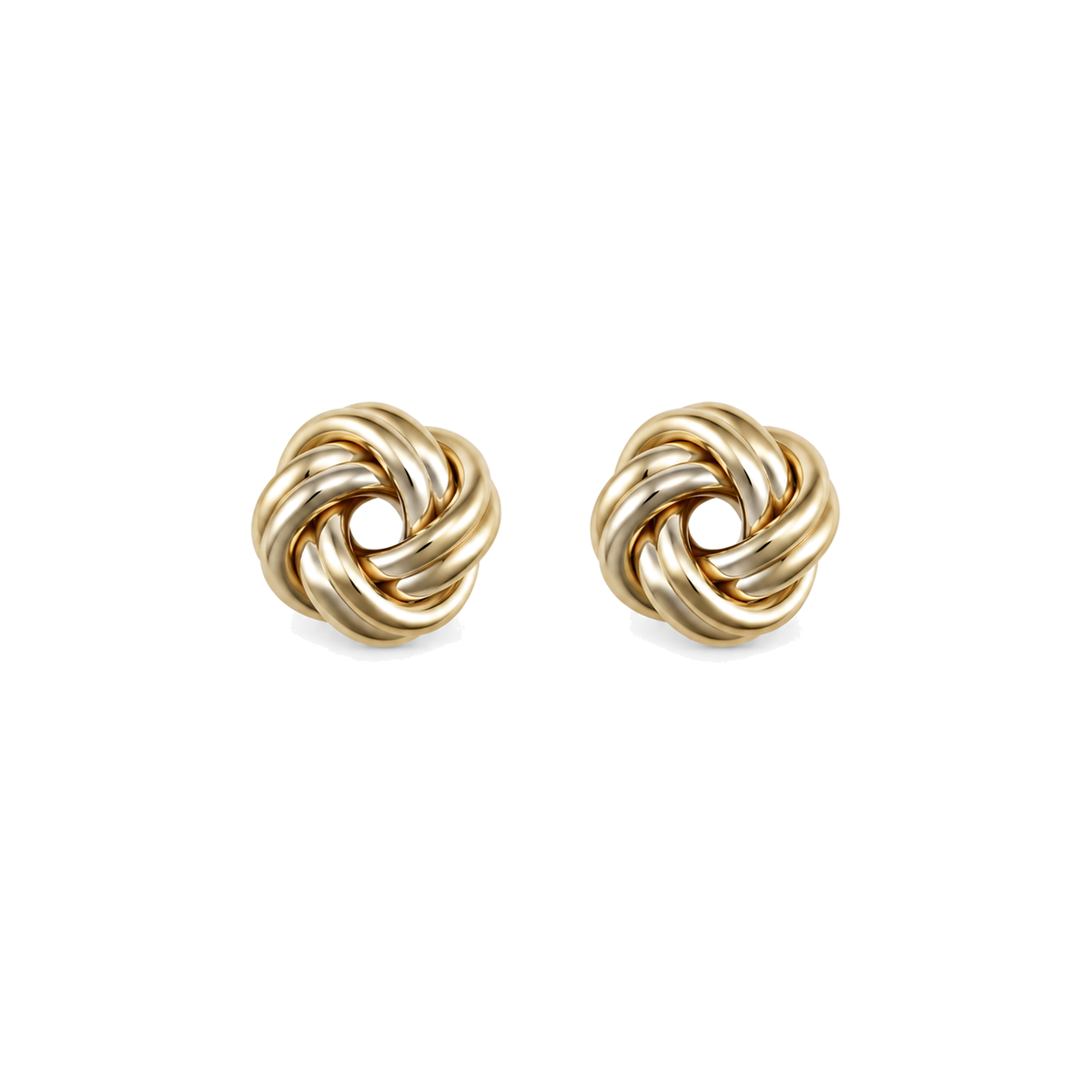 9ct gold double knot stud earrings, the pair