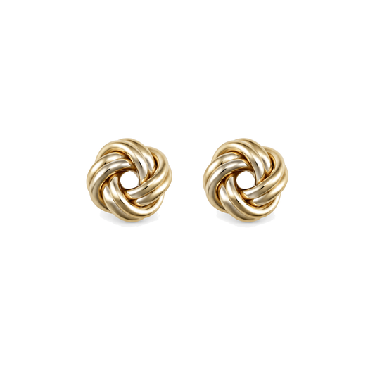 9ct gold double knot stud earrings, the pair
