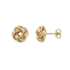 9ct gold double knot stud earring from the front and the side, showing the post and butterfly