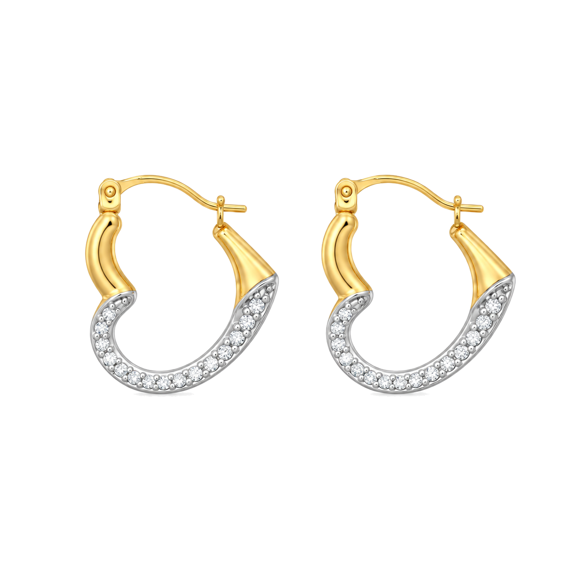 9ct two-tone gold CZ heart creole earrings, the pair