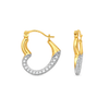 9ct two-tone gold CZ heart creole earring from the front and the side, showing the hinged fastening