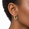 9ct two-tone gold CZ heart creole earring worn in the ear