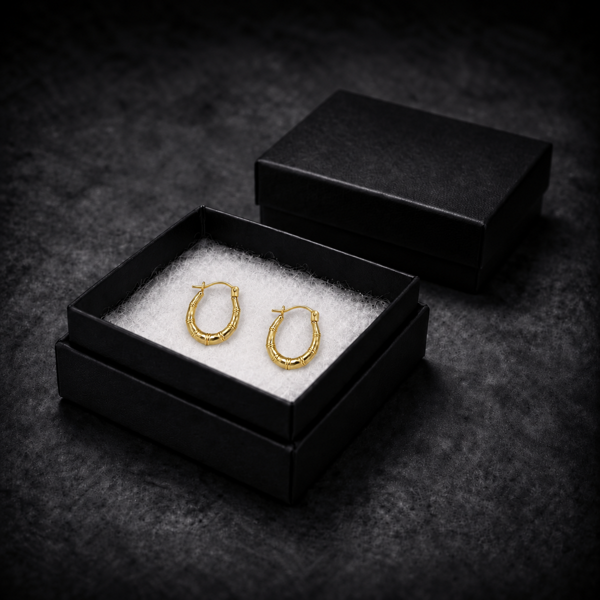 9ct gold bamboo creole earrings in their gift box