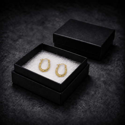 9ct gold bamboo creole earrings in their gift box