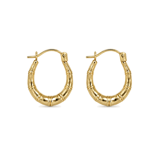 9ct gold bamboo creole earrings, the pair