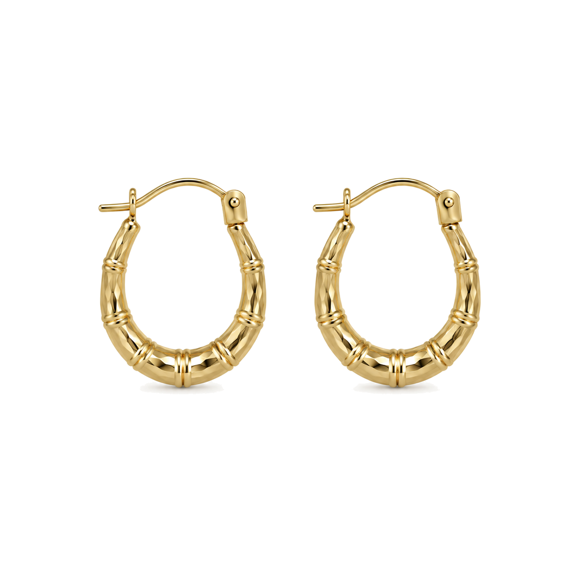 9ct gold bamboo creole earrings, the pair