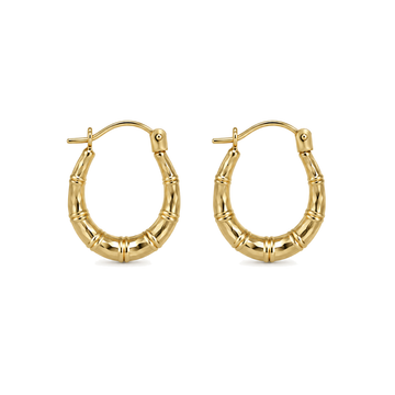 9ct gold bamboo creole earrings, the pair