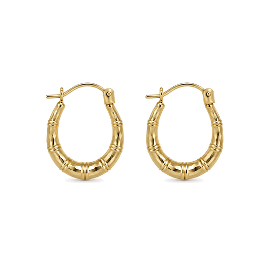 9ct gold bamboo creole earrings, the pair
