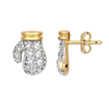 9ct gold CZ boxing glove stud earring from the front and the side, showing the depth of the stone setting and the post