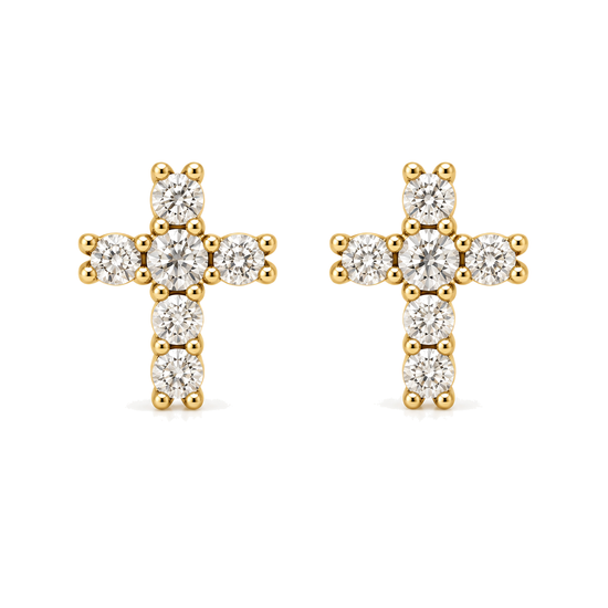 9ct gold CZ cross stud earrings, the pair
