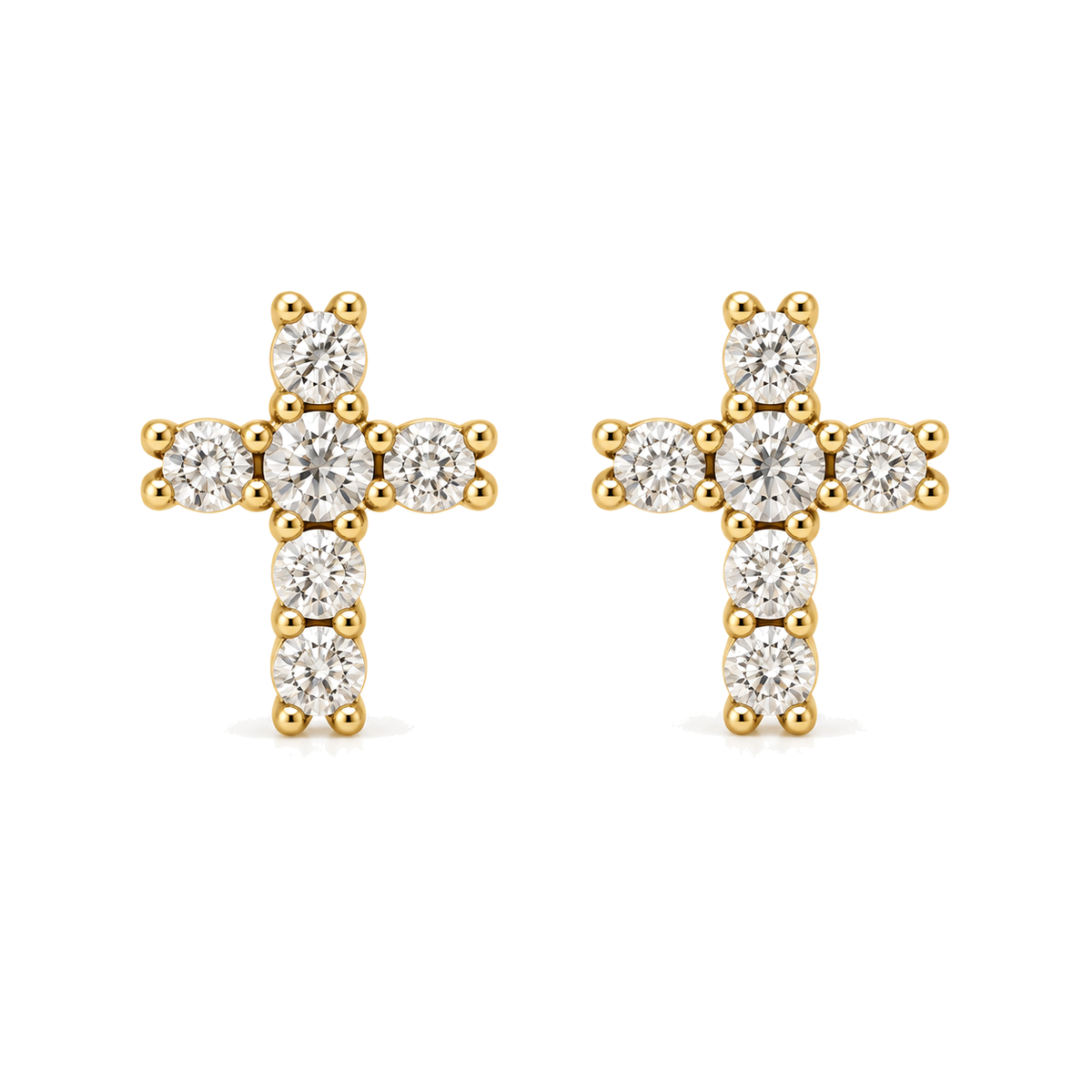 9ct gold CZ cross stud earrings, the pair