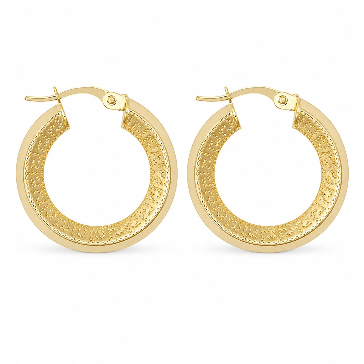 9ct Yellow Gold Greek Key Creole Earrings 22mm