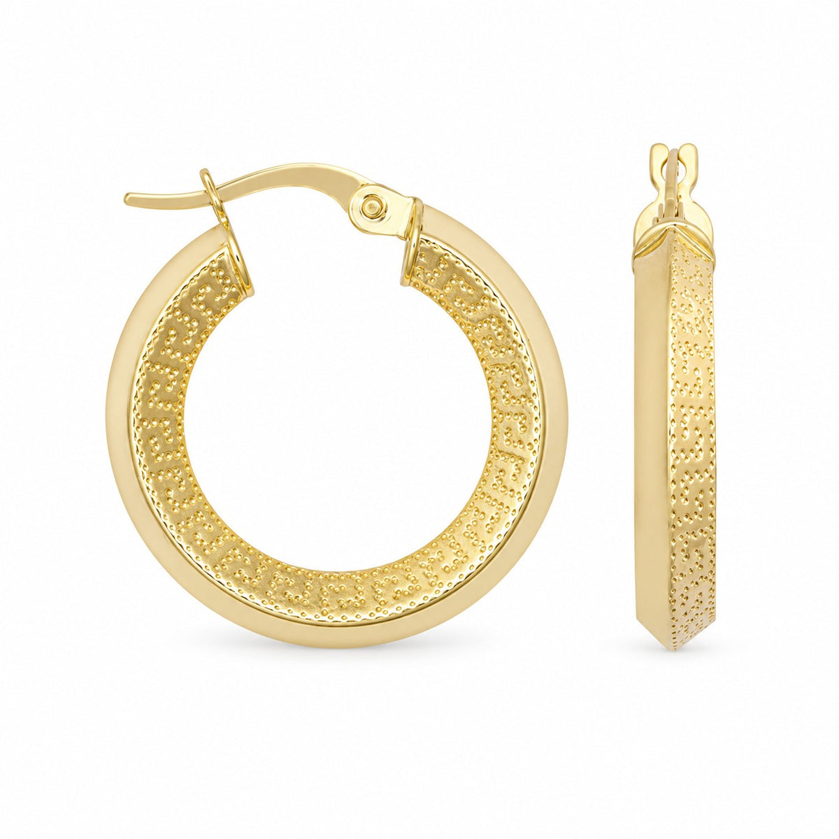 9ct Yellow Gold Greek Key Creole Earrings 22mm