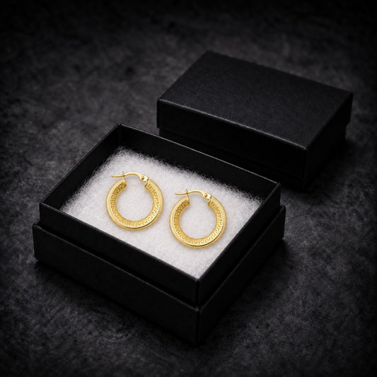 9ct Yellow Gold Greek Key Creole Earrings 22mm, in the gift box