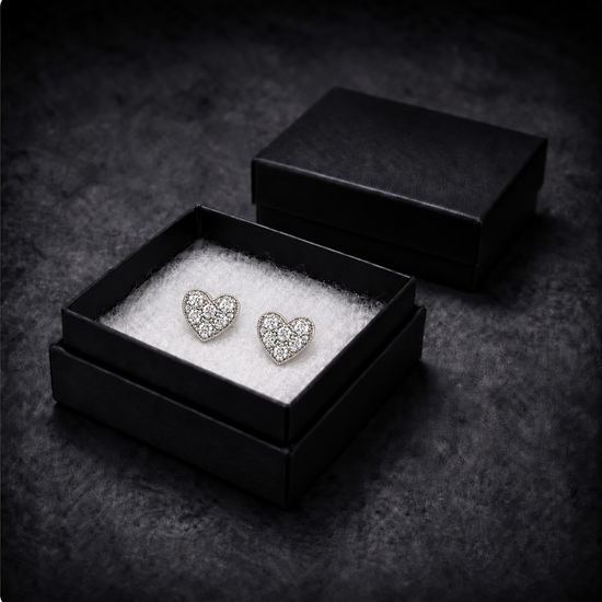 9ct gold CZ cluster heart stud earrings in their gift box