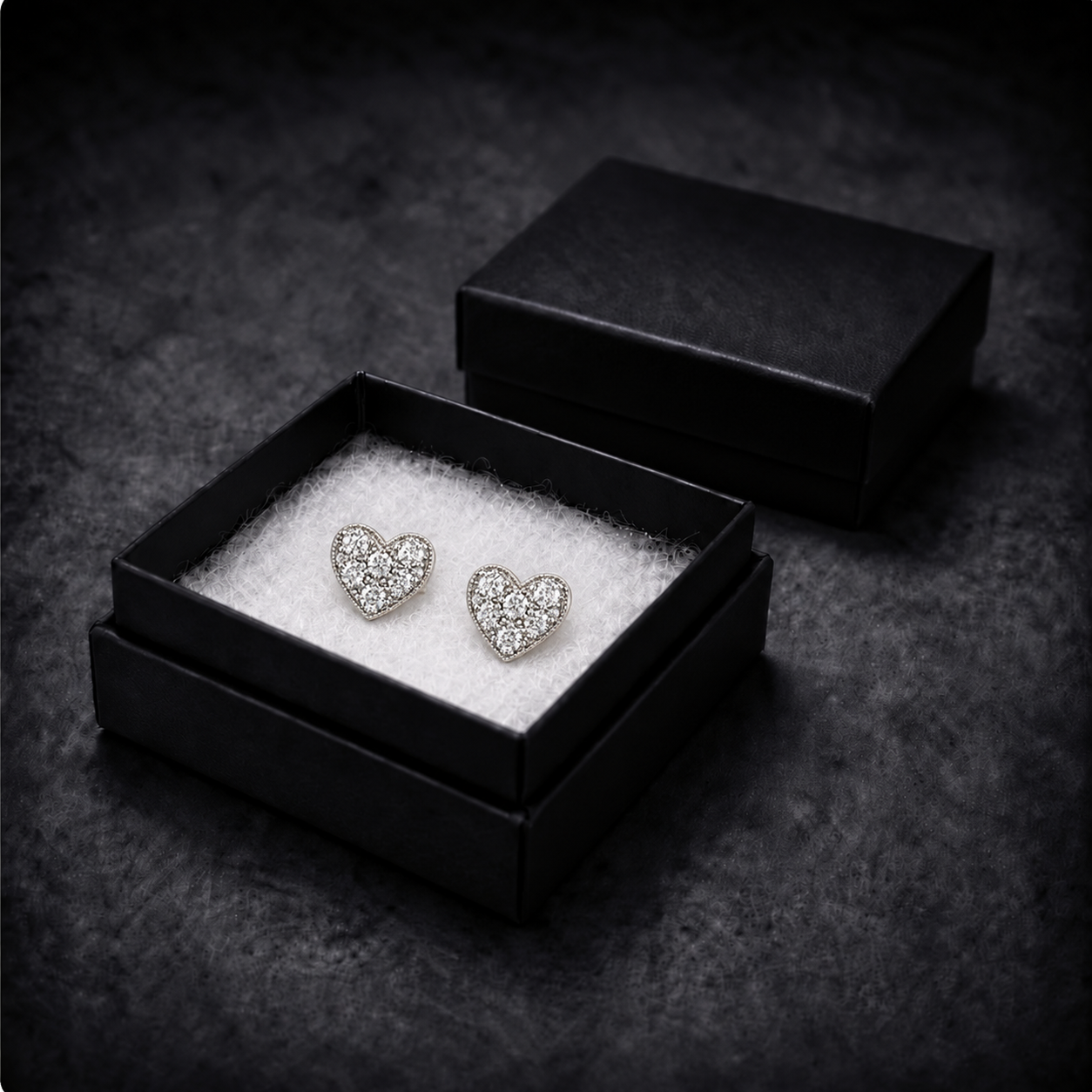 9ct gold CZ cluster heart stud earrings in their gift box