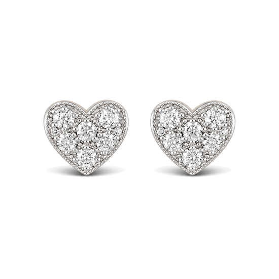 9ct gold CZ cluster heart stud earrings, the pair