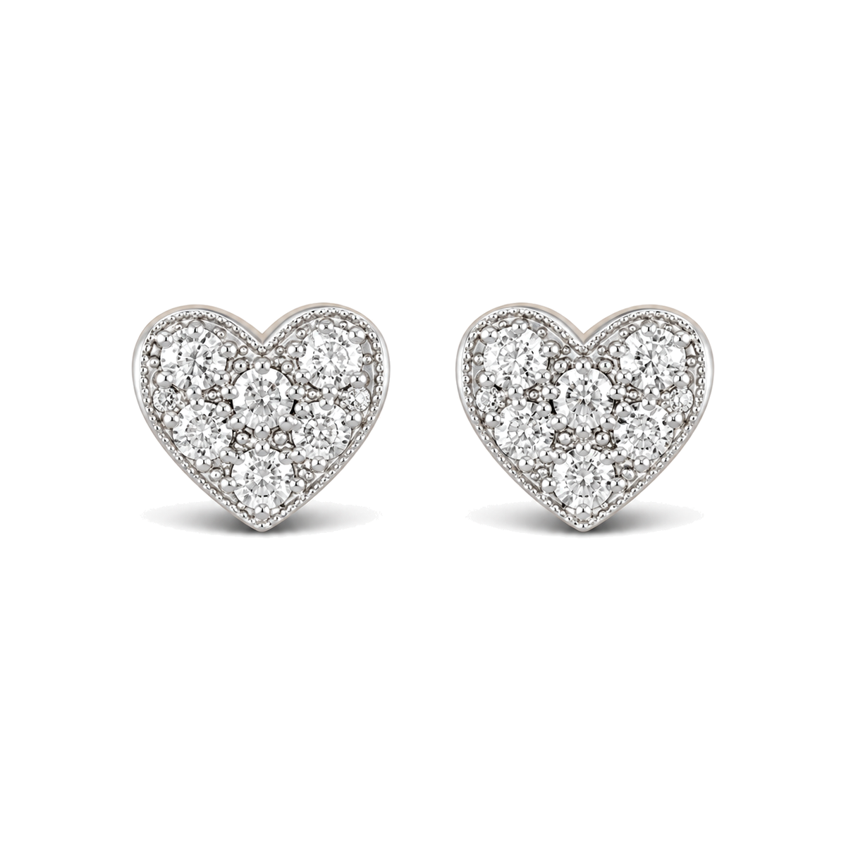 9ct gold CZ cluster heart stud earrings, the pair