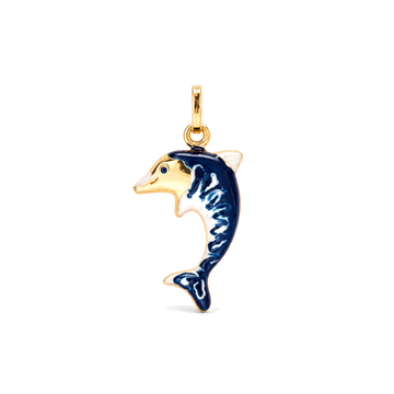 9ct gold blue enamelled dolphin charm pendant, front