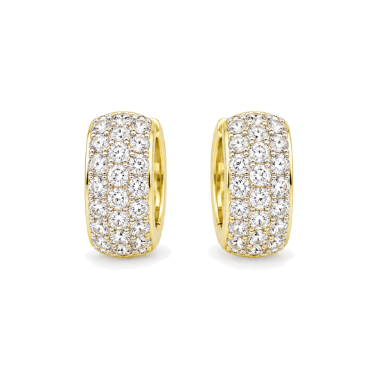 9ct gold three row CZ huggie earrings, the pair