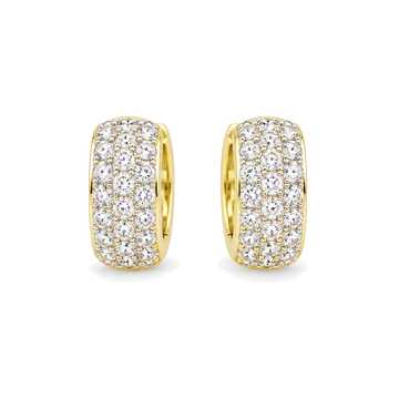 9ct gold three row CZ huggie earrings, the pair