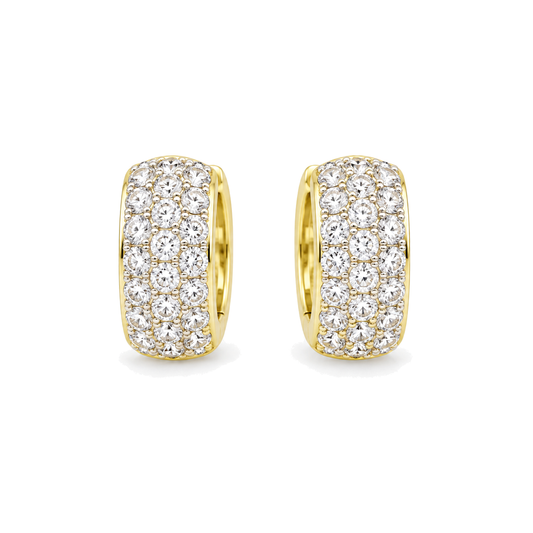 9ct gold three row CZ huggie earrings, the pair