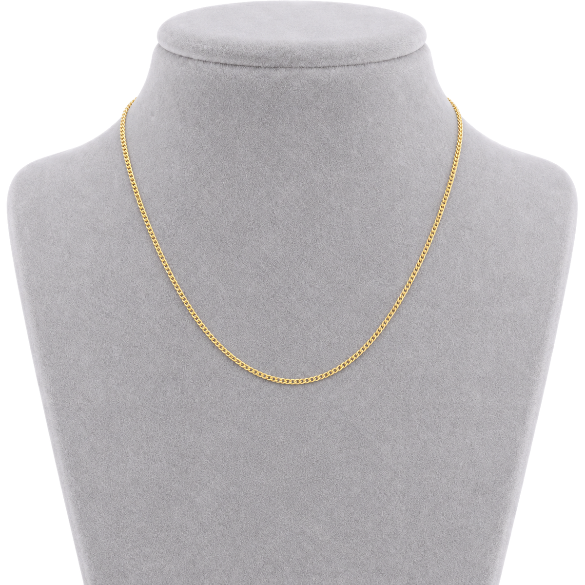 9ct gold curb chain worn on a bust form