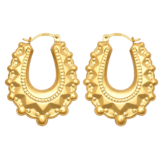 9ct Gold Oval Creole Spike Earrings, front view