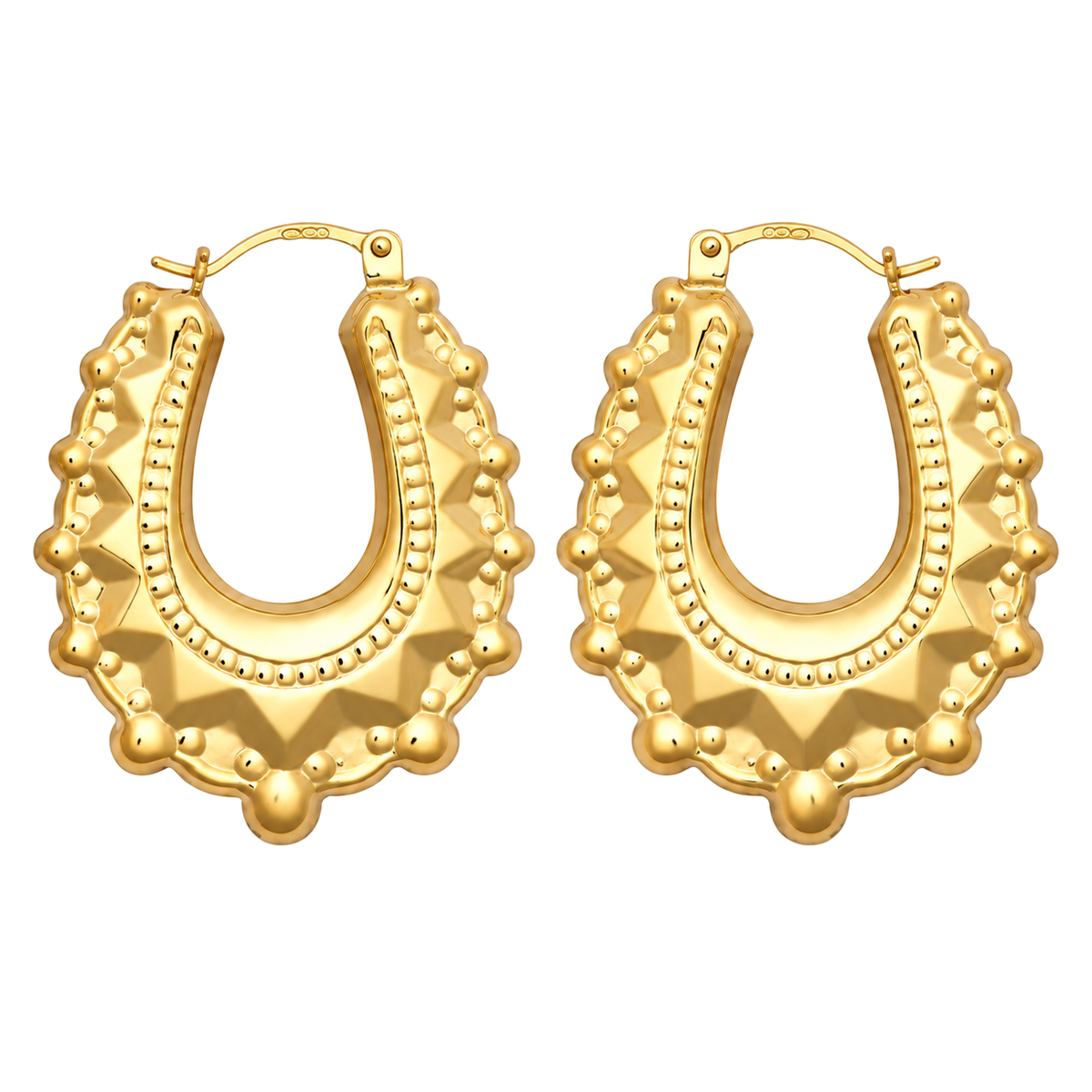 9ct Gold Oval Creole Spike Earrings, front view