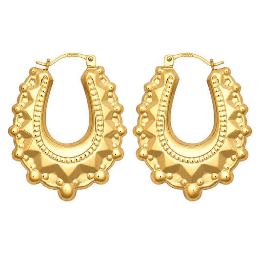 9ct Gold Oval Creole Spike Earrings, front view