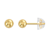 9ct gold plain ball stud earring from the side with its silicone back
