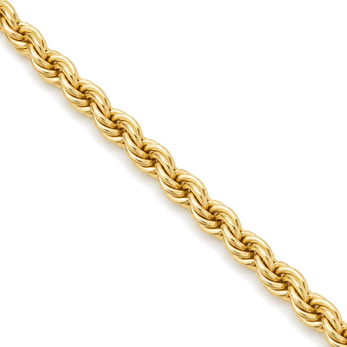 Close detail of the twist on a 9ct gold rope chain