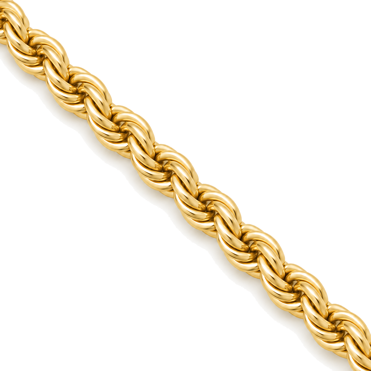 Close detail of the twist on a 9ct gold rope chain