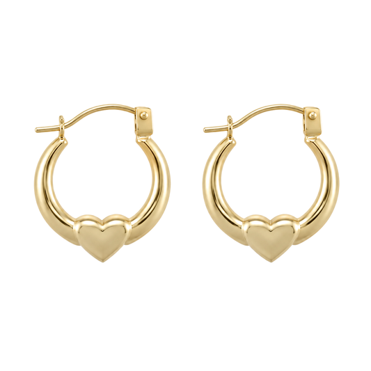 9ct Gold Round Creole with Heart Earrings, front view