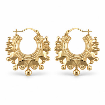 9ct Gold Medium Round Creole Spike Earrings