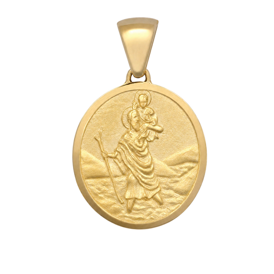 9ct gold double sided St Christopher medallion pendant, front