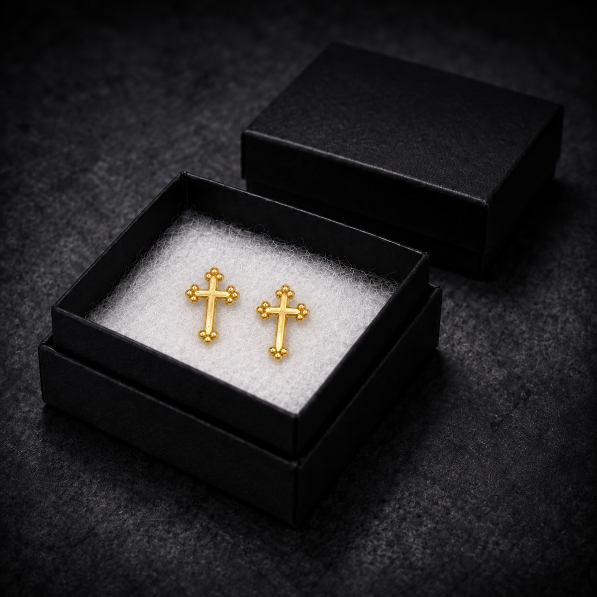 9ct gold plain cross stud earrings in their gift box