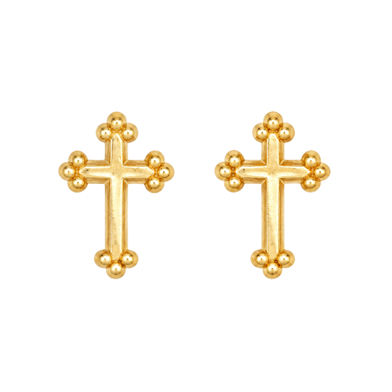 9ct gold plain cross stud earrings, the pair