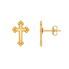 9ct gold plain cross stud earring from the front and the side, showing the beaded terminals and the post and butterfly
