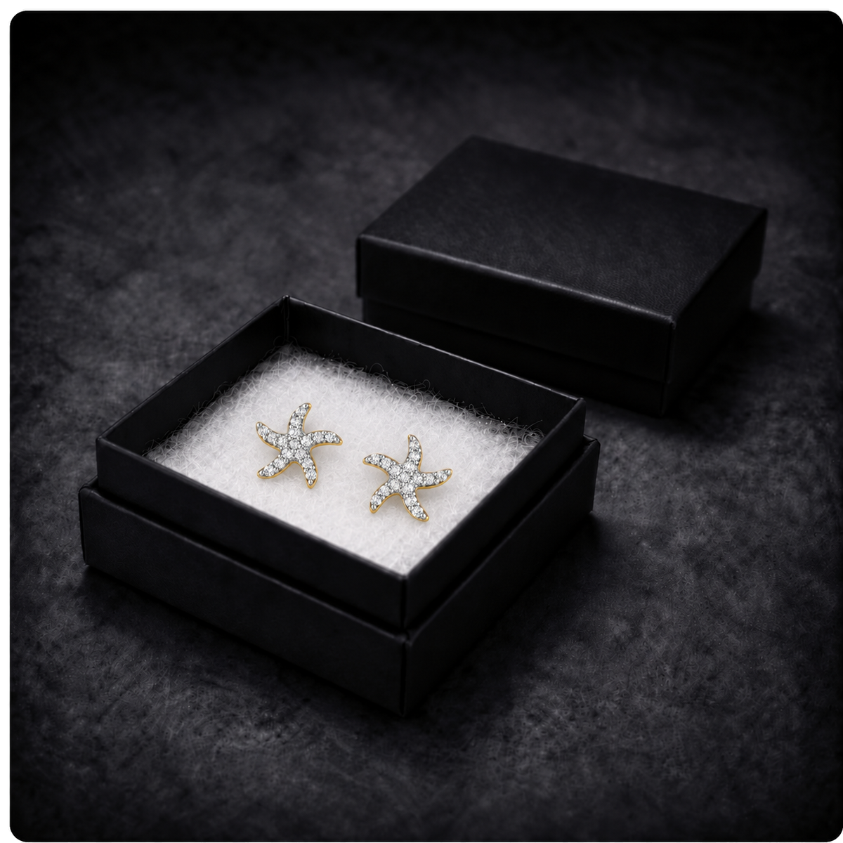 9ct gold CZ starfish stud earrings in their gift box