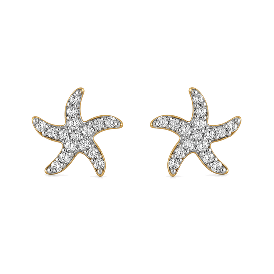 9ct gold CZ starfish stud earrings, the pair