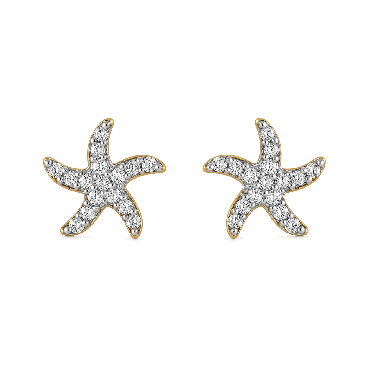 9ct gold CZ starfish stud earrings, the pair