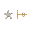 9ct gold CZ starfish stud earring from the front and the side, showing the post and butterfly