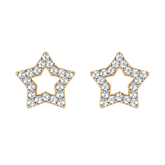 9ct gold CZ open star stud earrings, the pair
