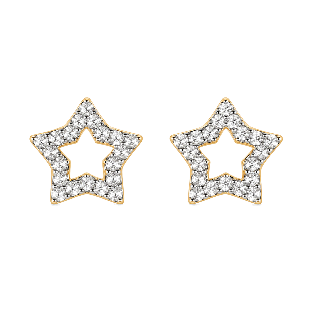 9ct gold CZ open star stud earrings, the pair