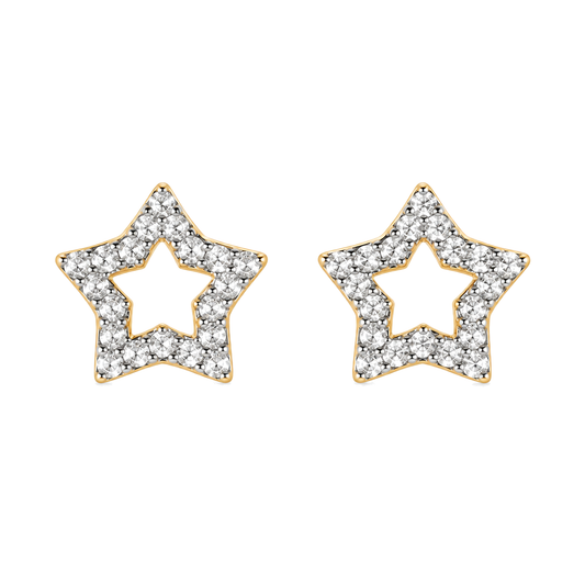9ct gold CZ open star stud earrings, the pair